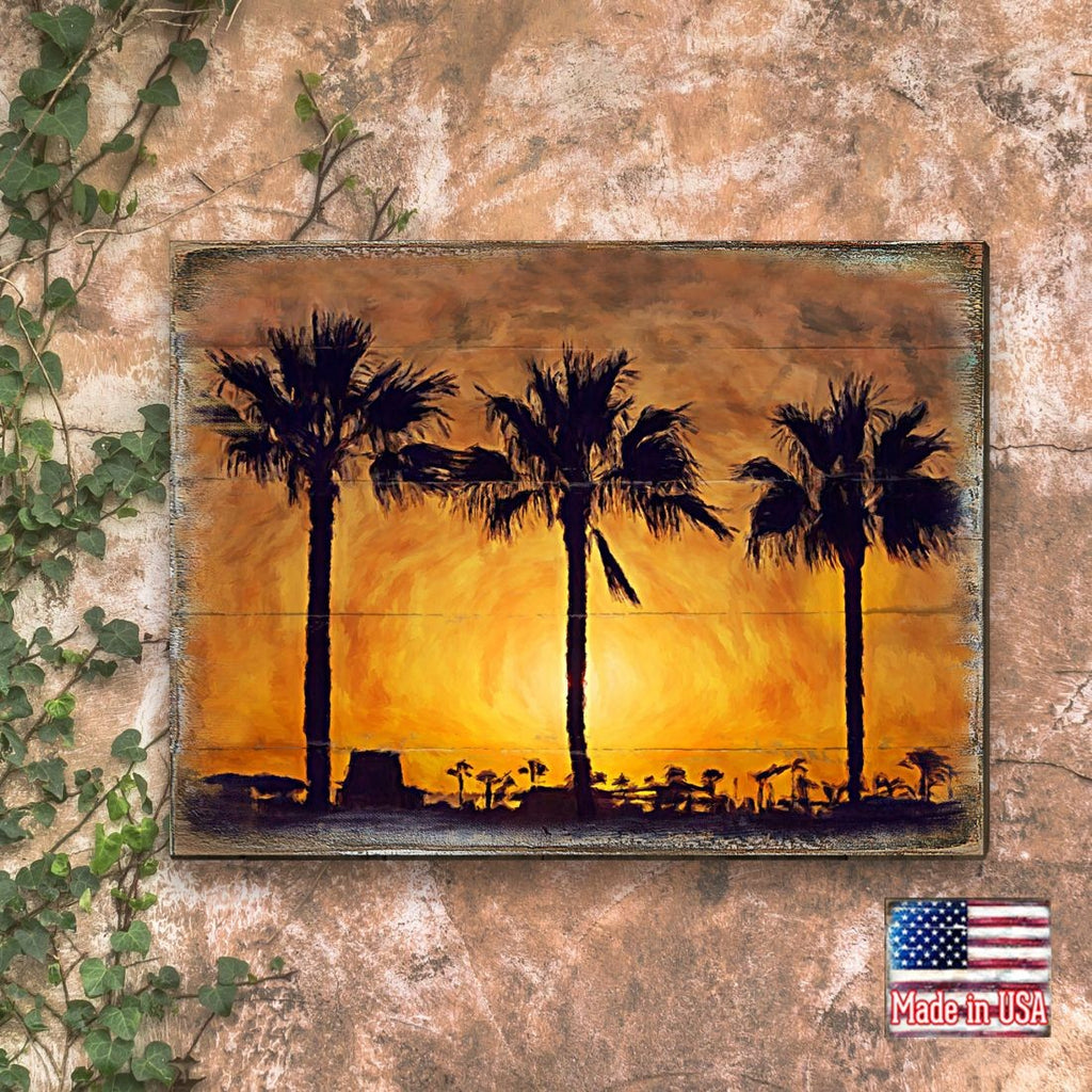 Spates Palm Trees in Sunset Wooden Wall Art by Nature Wonders - Nature Wildlife Decor - 95275B