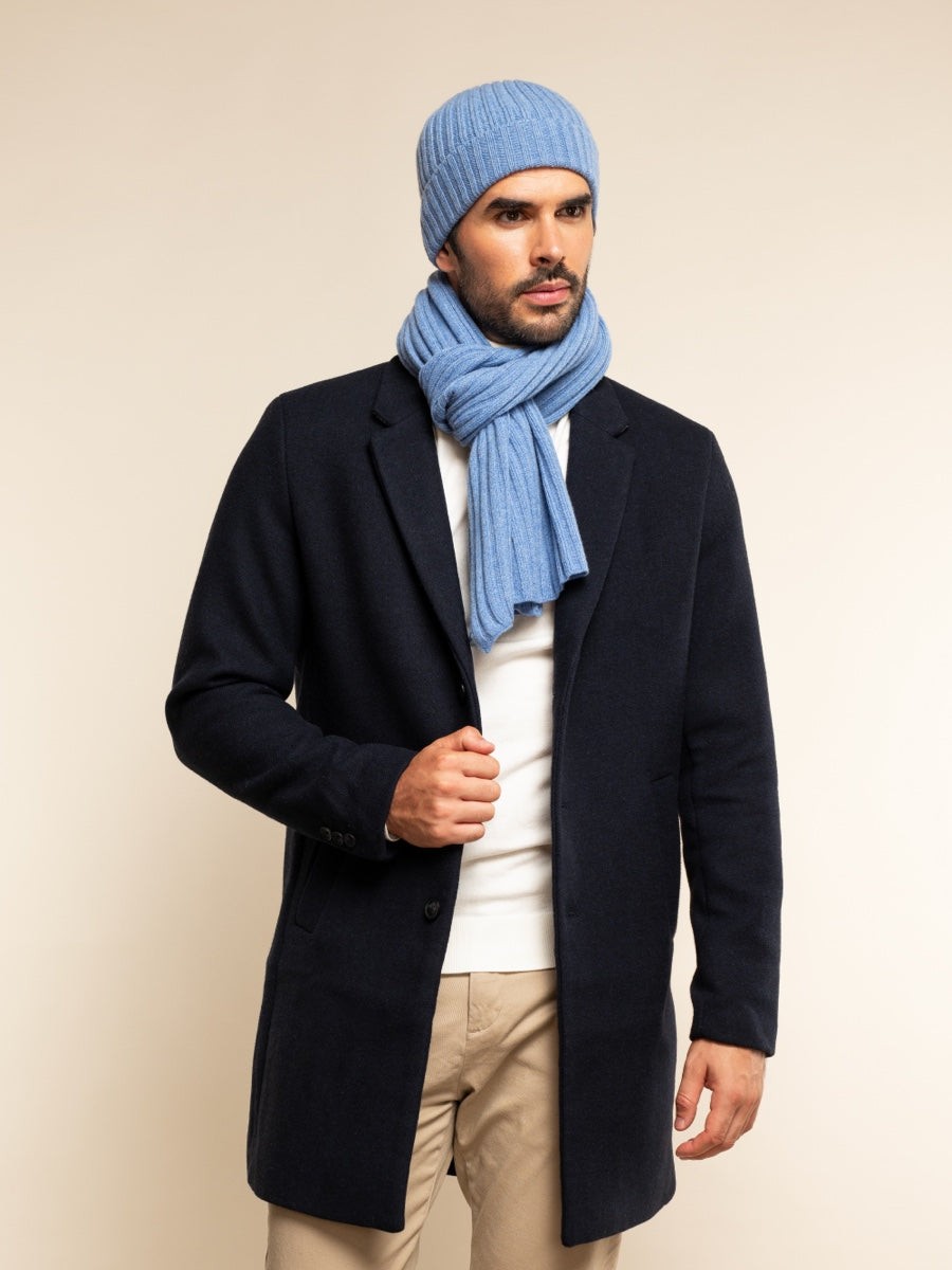 Milano (light blue) - Italian 100% cashmere ribbed beanie (unisex)