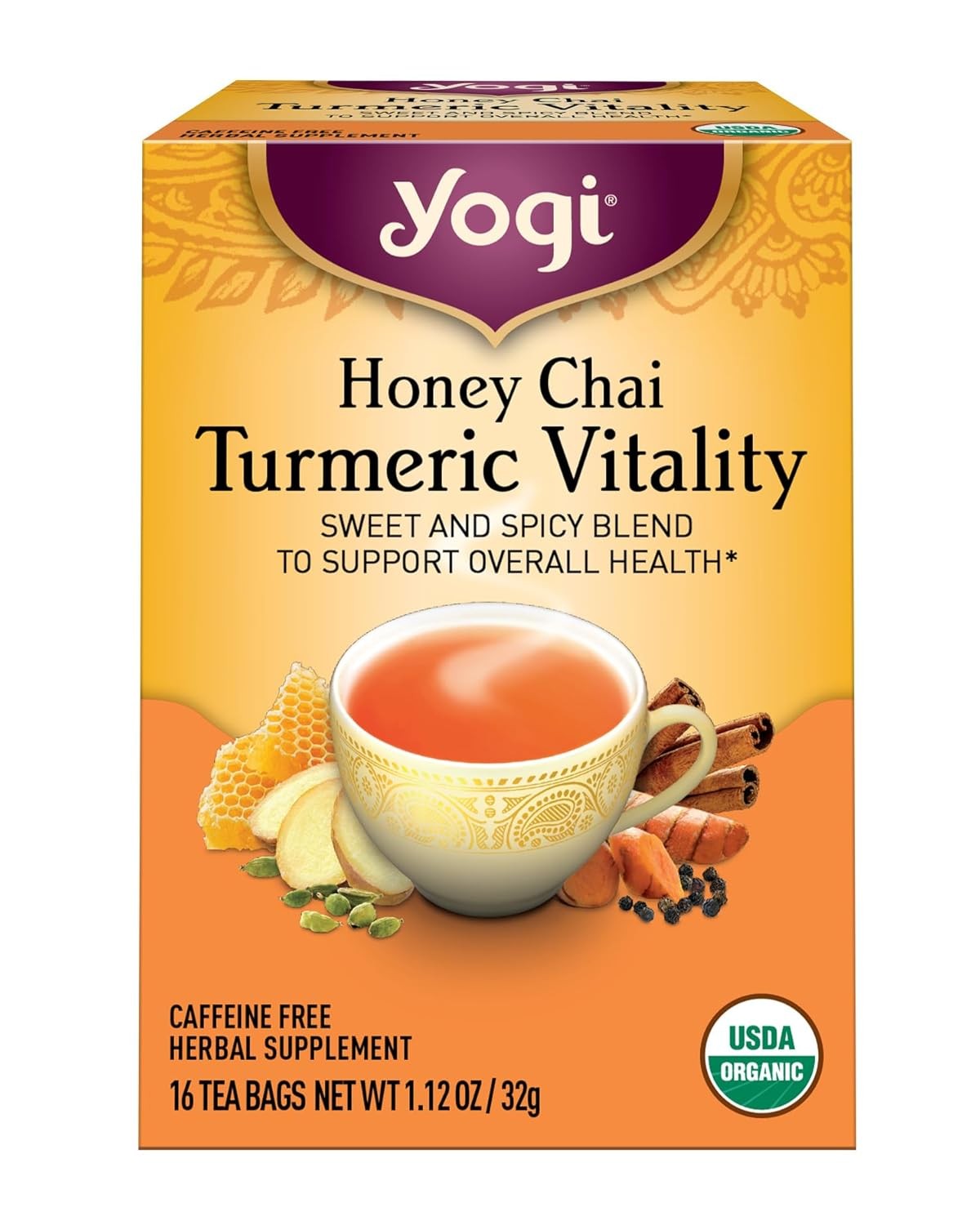 Yogi Tea Honey Chai Turmeric Vitality – Warming Spice Tea for Mid-Morning Break, Deep Work Flow, and Mental Clarity