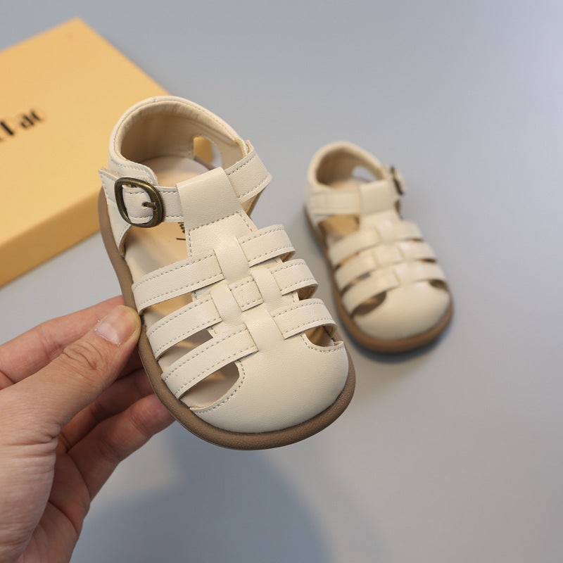 Girls' Closed Toe Children's Shoes Toddler Shoes Woven Hollowed Roman Shoes