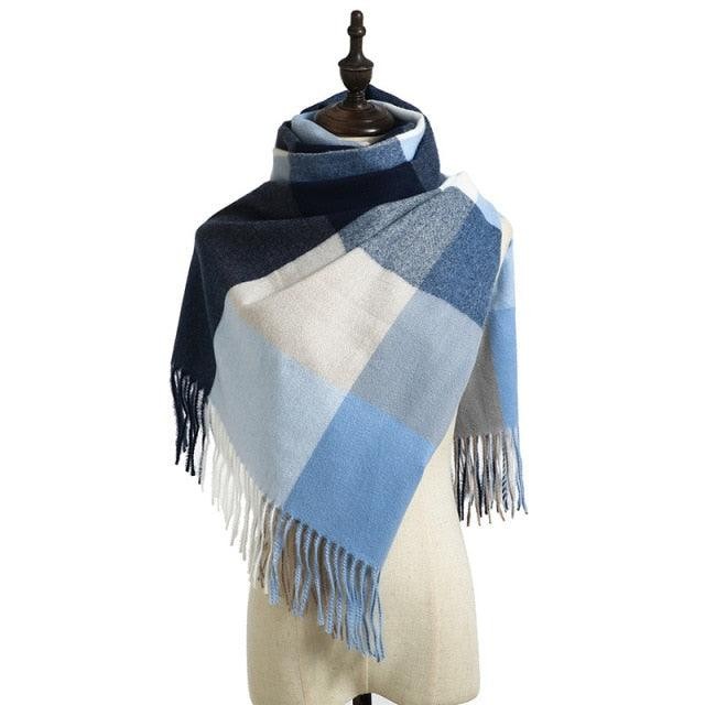 Luxury Fashion Autumn Winter Soft Warm Scarf Plaid Colorful Hijabs Cashmere Scarves Warm Soft Bandana Women's Lightweight Scarves Elegant Echarpe Escharpe Soft Wool Elegant Tassel Women's
