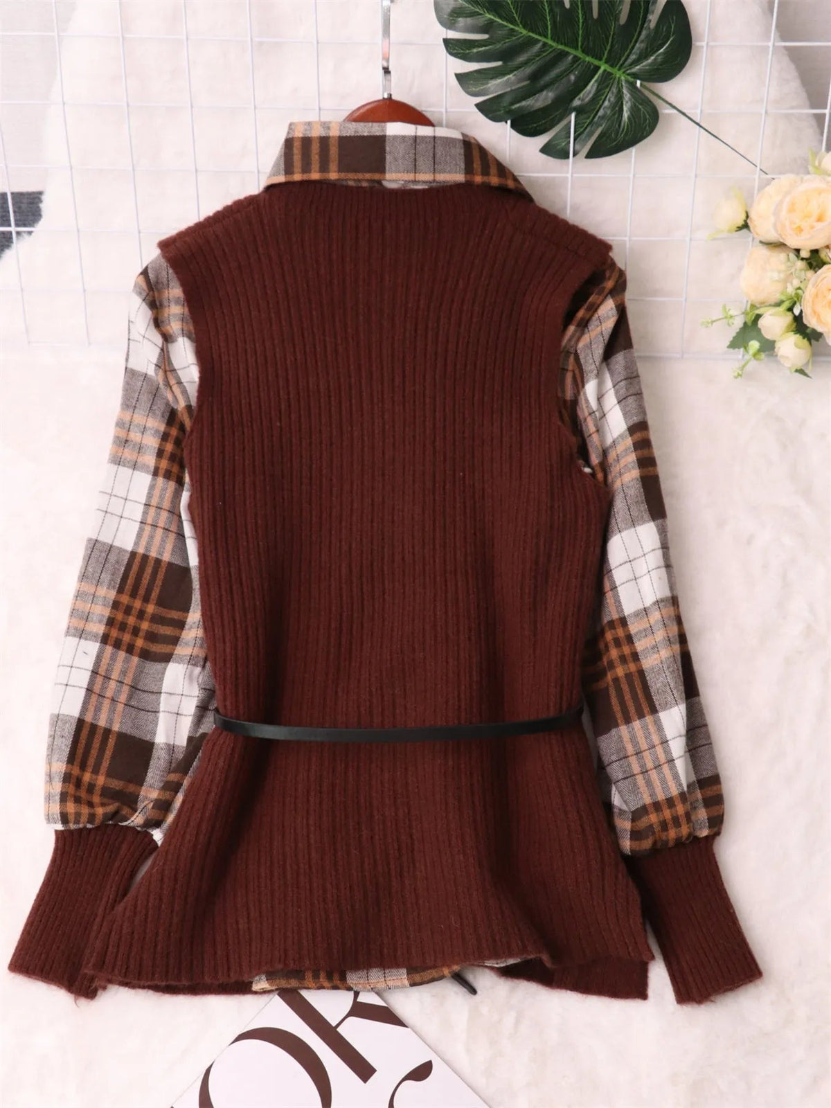 Plaid Long Sleeve Sweater Dress
