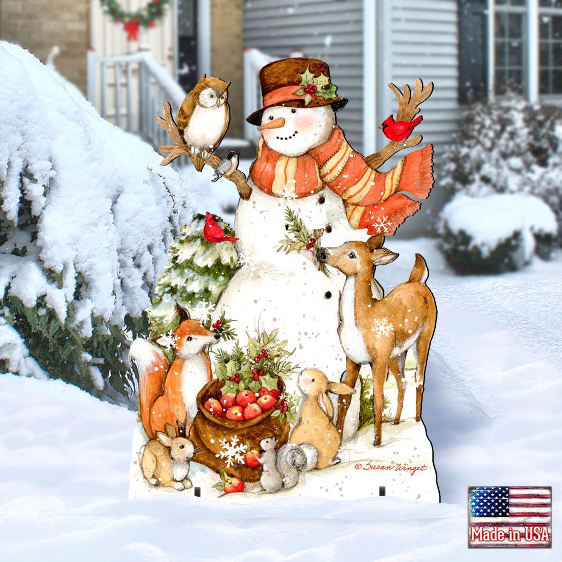 Ivory Snowman Christmas Outdoor Yard Sign by Susan Winget - Christmas Santa Snowman Decor - 8471107F-SW