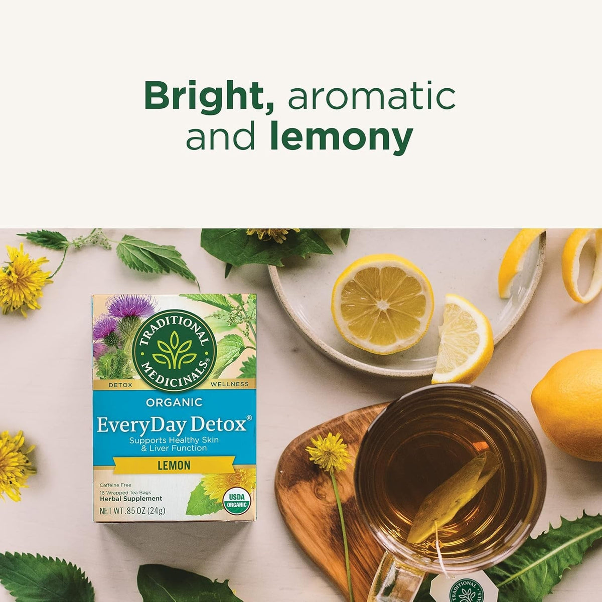 Traditional Medicinals Caffeine-Free Detox Lemon Tea – Housewarming Present for the Wellness-Minded Friend, 16 Bags