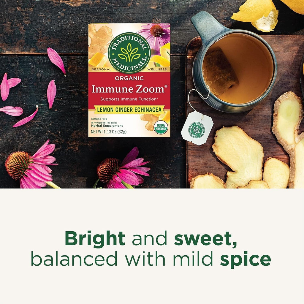 Traditional Medicinals Organic Immune Zoom Lemon Ginger Tea - Clutter-Free Tea Drawer Staple for Intentional Homes