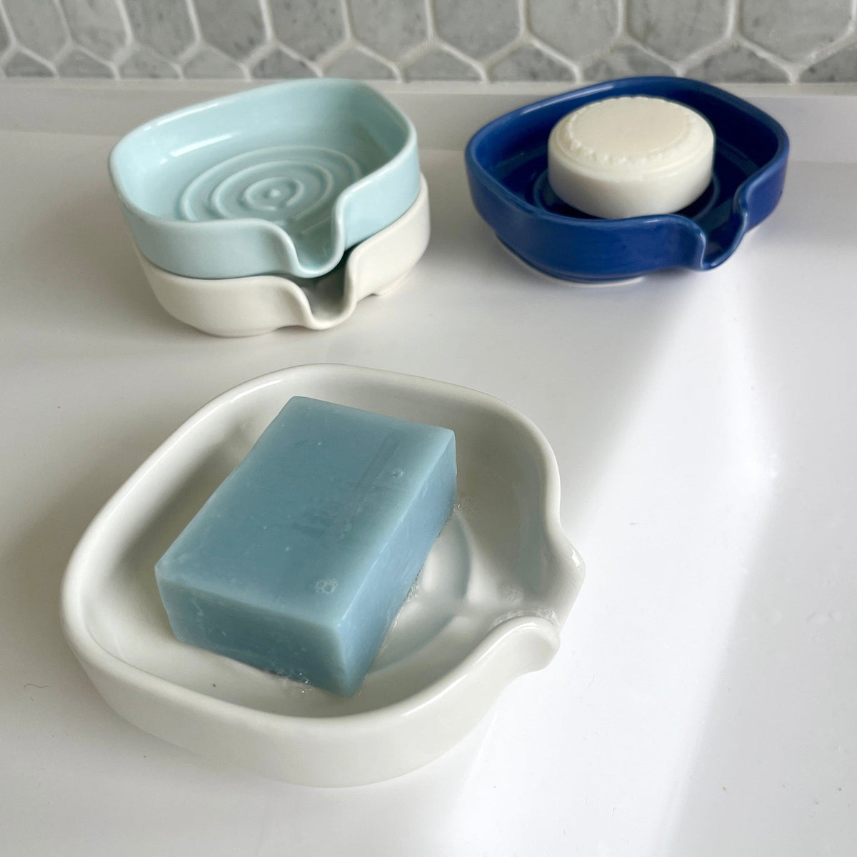 Self Draining Soapdish - Zero-Waste Porcelain - Cobalt Blue