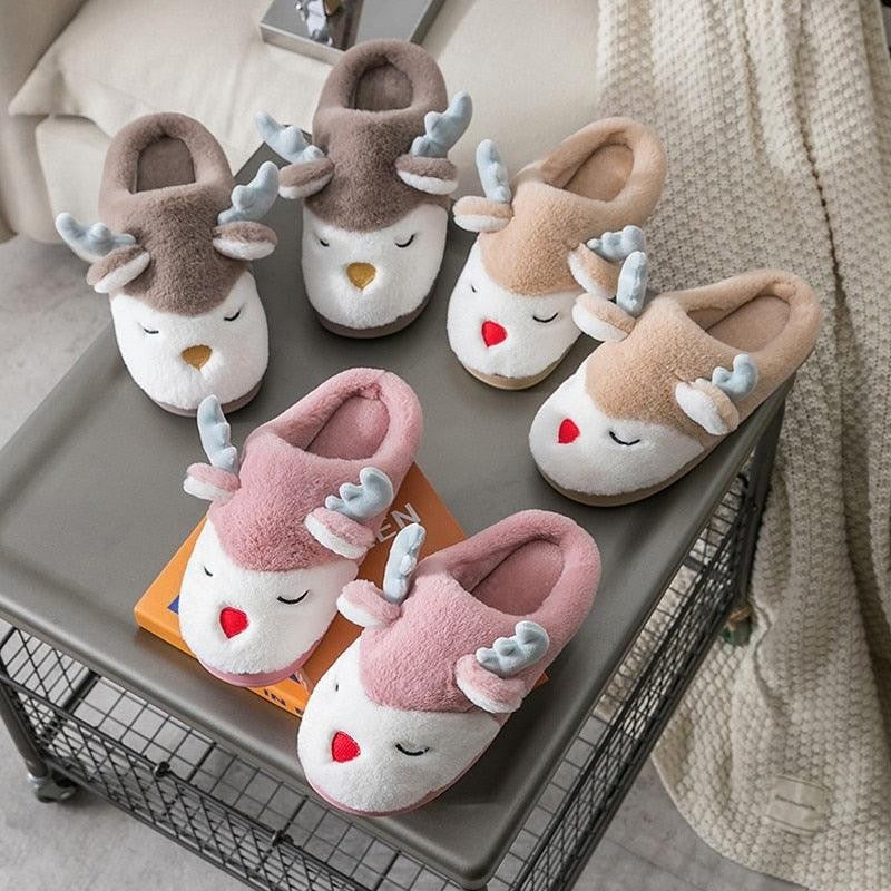 Women Winter Home Slippers Deer Elk Non-slip Soft Warm House Shoes Mens GIrs Indoor Bedroom Couples Floor Footwear Fuzzy House Slippers Women's Durable Furry Bedroom Slipper Lightweight And Non-Slip