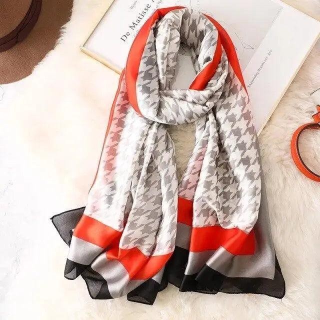 New Women Autumn Winter Fashion Silk Scarf Shawl Beach Headband Female Casual Wear Beach Friendly Spring Silk Scarf Flower Print Silk Scarves Shawls and Wraps Long Size Beach Stoles