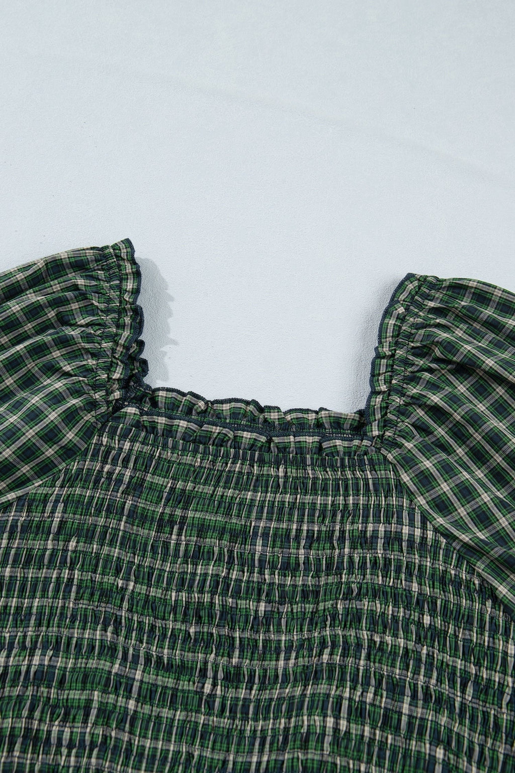 Daisy Plaid Square Neck Shirred High Waist Ruffle Hem Dress