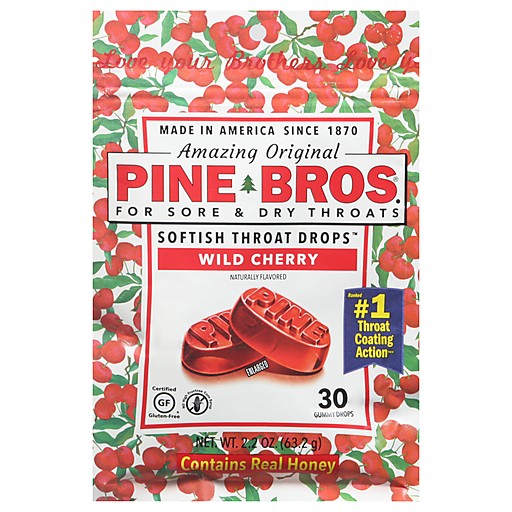 Pine Bros Gummy Sore Throat Softish Drops Wild Cherry