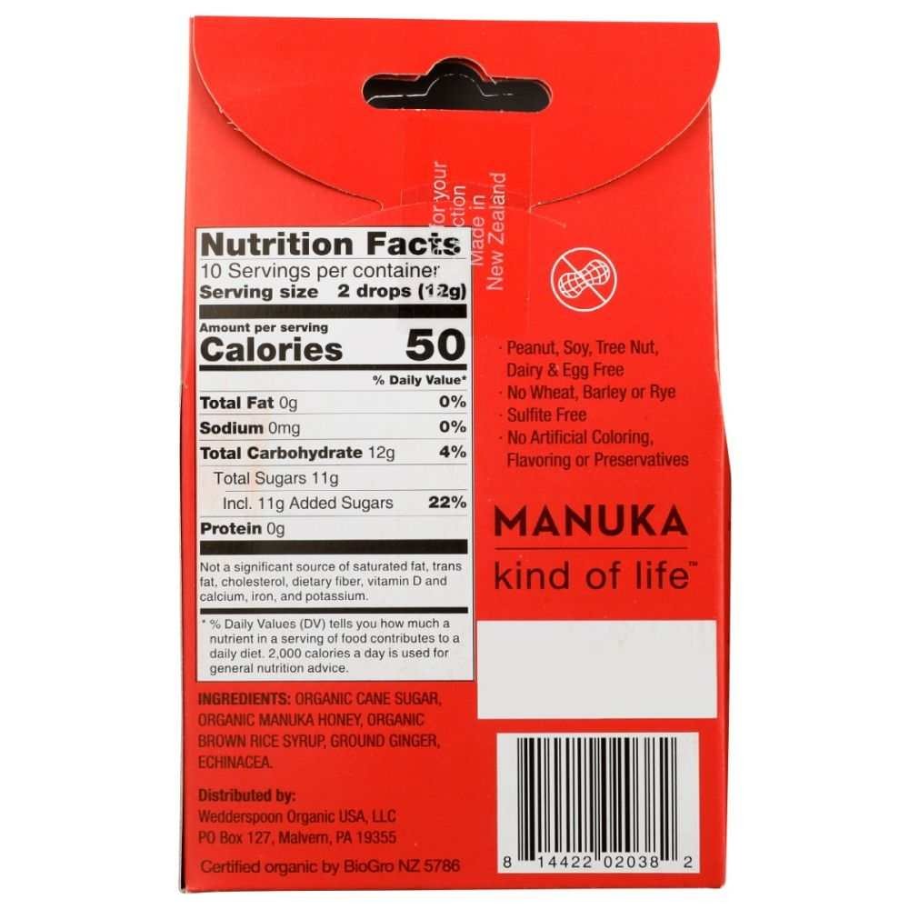 WEDDERSPOON Organic Manuka Honey Drops - Ginger Flavor, 4 oz