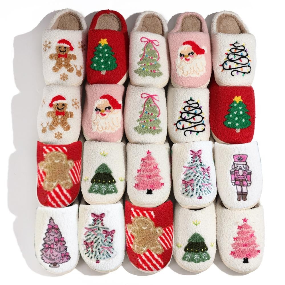 SOLMERE Slippers – Bow Christmas Tree Slide On Slippers