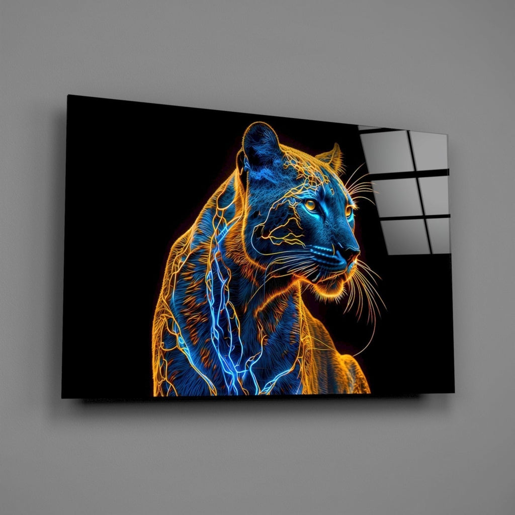 Neon Jaguar Glass Wall Art || Designer Collection