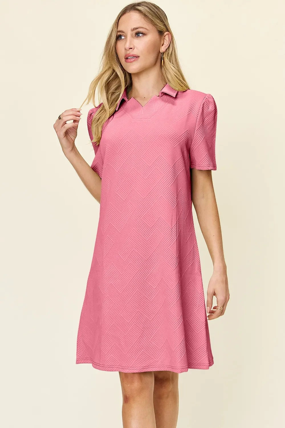 Double Take Textured Collared Short Sleeve Dress