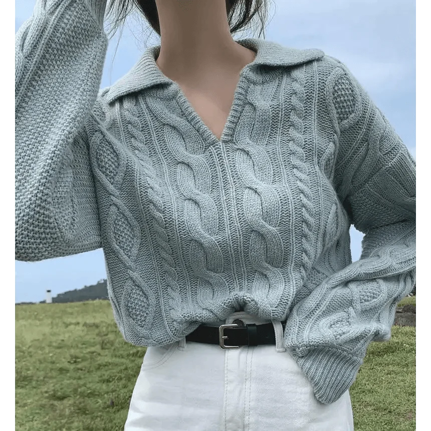 Luxury Kitty Retro Women Sweater Pullovers Knitted Casual Solid Autumn Turn-down Collar Feminine Loose All Match Soft Sweet Tops