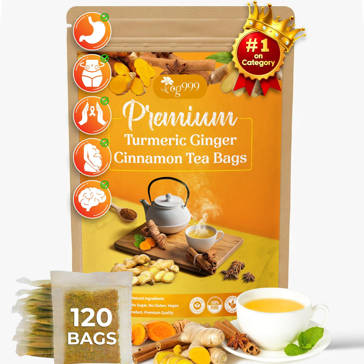 TOG999 Anti-Inflammatory Herbal Tea Blend – Mindful Morning Cup for Gut Health and Stress Relief at Home
