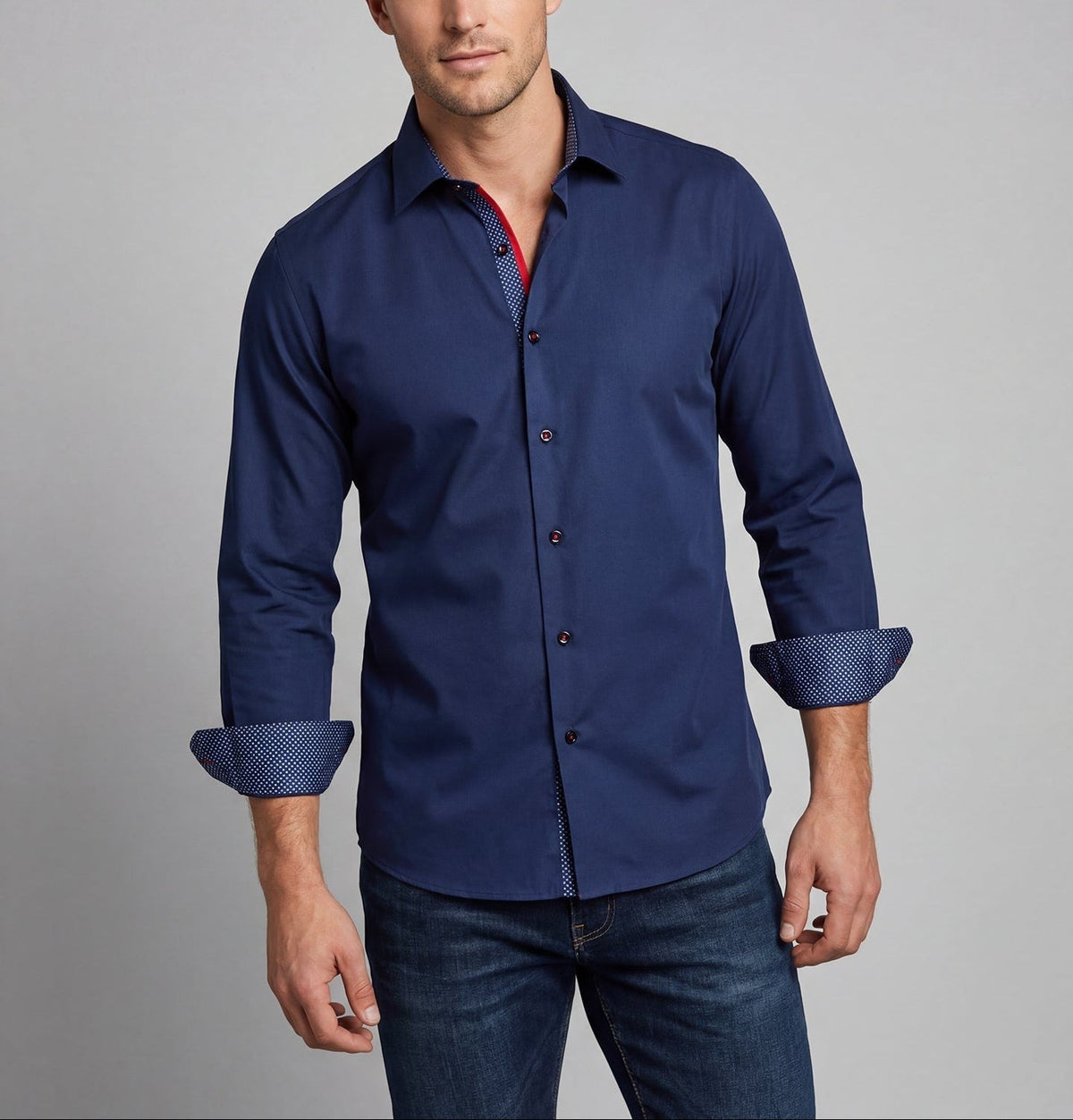 Anthony Button-Up Shirt With Contrast Details // Navy // Contemporary Fit (Regular)