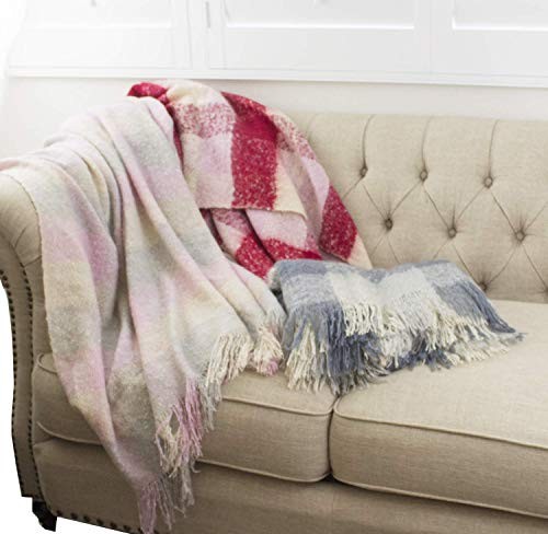 Fennco Styles Cozy Faux Mohair Plaid Fringed Soft Warm Throw Blanket, 50" x 60"