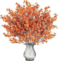 Sggvecsy 15 Pcs Babys Breath Artificial Flowers Gypsophila Bouquets Bulk Real Touch Fake Silk Flowers for Home DIY Floral Arrangement Table Centerpiece Fall Autumn Decoration (Fall Orange)