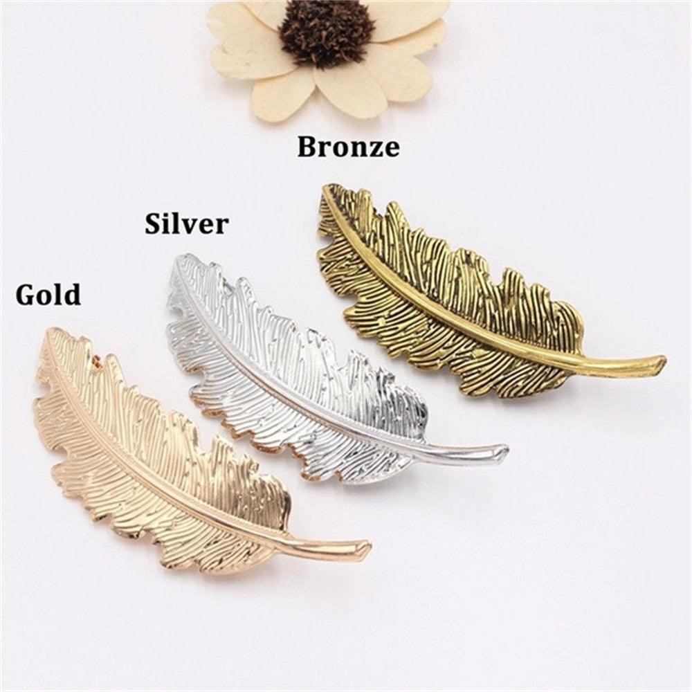 New Alloy Vintage Hair Clip Feather Leaf Shape Barrette Metal Hairpins Women's Lady Headwear Hair Accessories Non-slip Headwear Women's