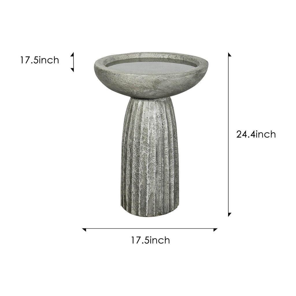 Concrete Bird Bath for Garden Fluted Flare 24 Inch