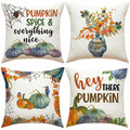 Fall Pumpkin Maple Leaf Pillow Covers 18x18 Set of 4 Autumn Thanksgiving