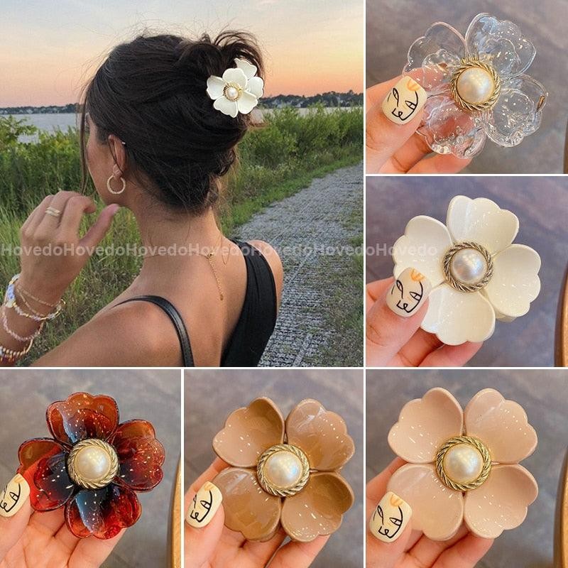 Sweet Flower Shape Hair Clips Women's Girls Hair Claw Chic Barrettes Claw Crab Hairpins Styling Bohemia Hair Jaw Clamps Medium Thick Hair Women