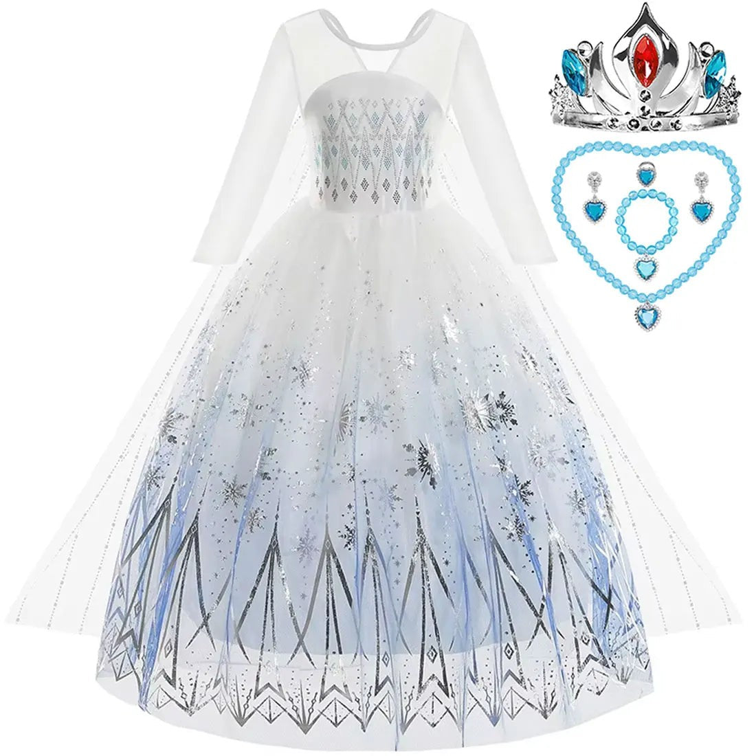 White Princess Lace Party Dress Girls Halloween Costume Set