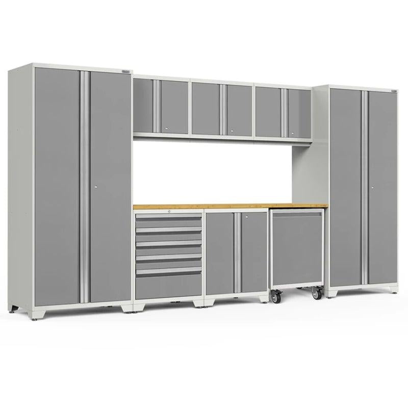 NewAge | Pro Series 9 Piece Cabinet Set with Wall, Base, Tool Drawer, Multi-Function Cabinet, Lockers, and 84 in. Worktop