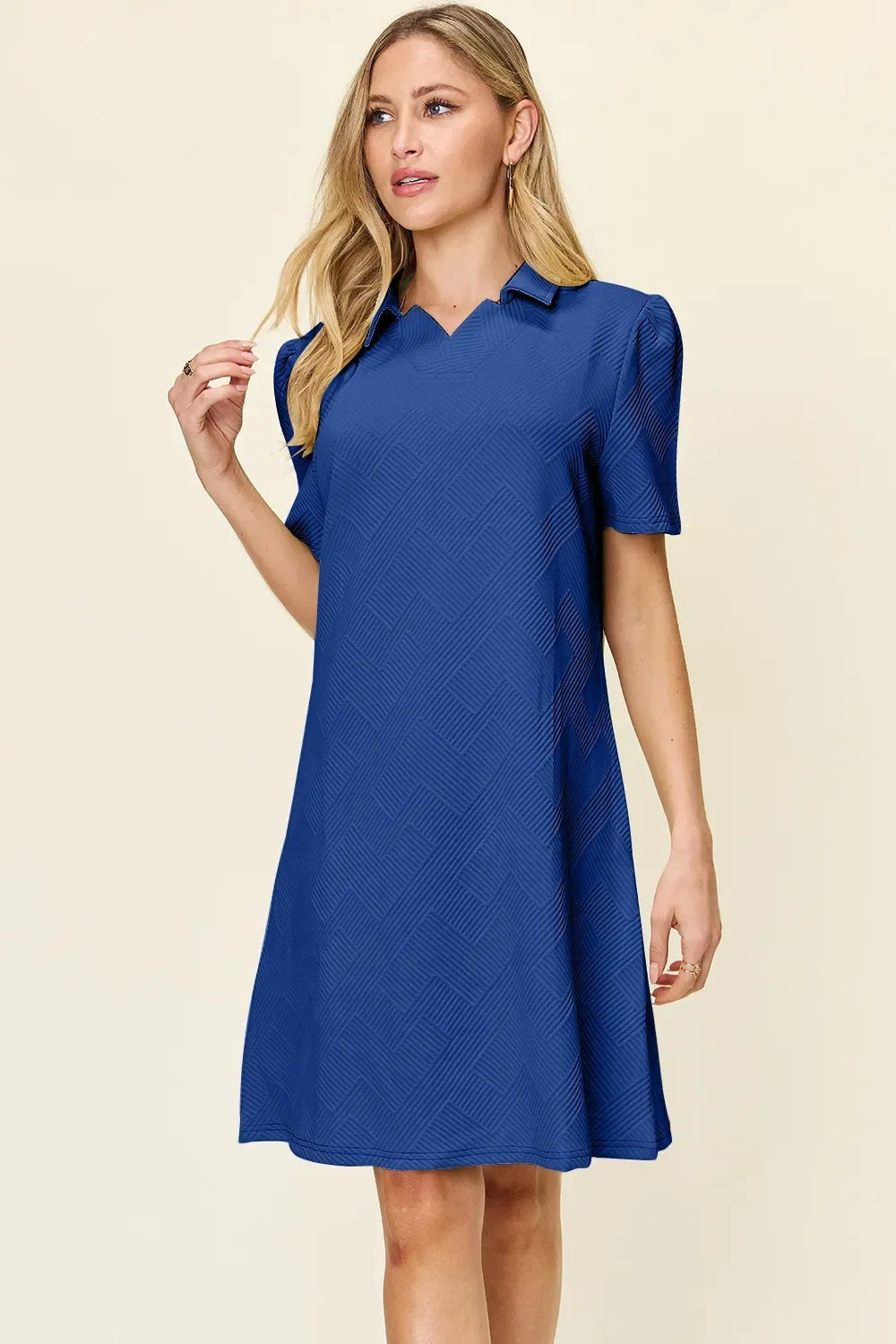 Double Take Textured Collared Short Sleeve Dress