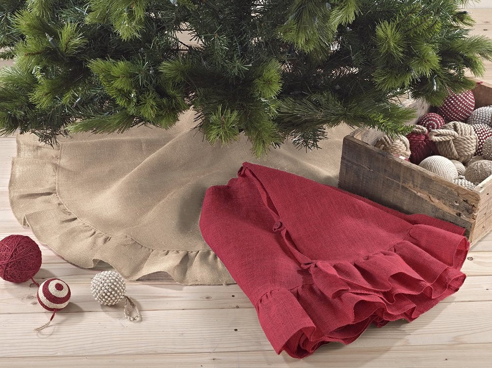 Fennco Styles Holiday Décor Ruffled Jute Christmas Tree Skirt - Natural Burlap Tree Skirt for Home, Office, Outdoor, Winter Holidays and Special Occasions