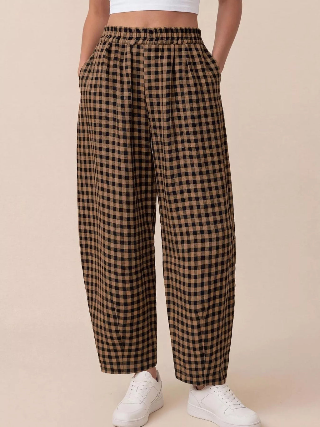 Gingham Wide-Leg Casual Pants