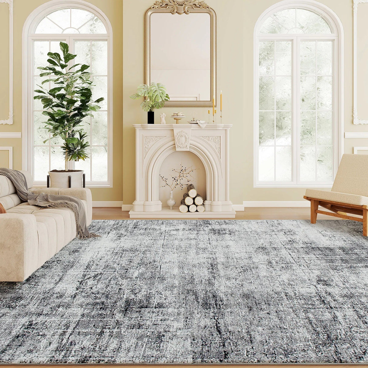 Grey Modern Abstract Area Rug 6x9 — Machine Washable, Non-Slip