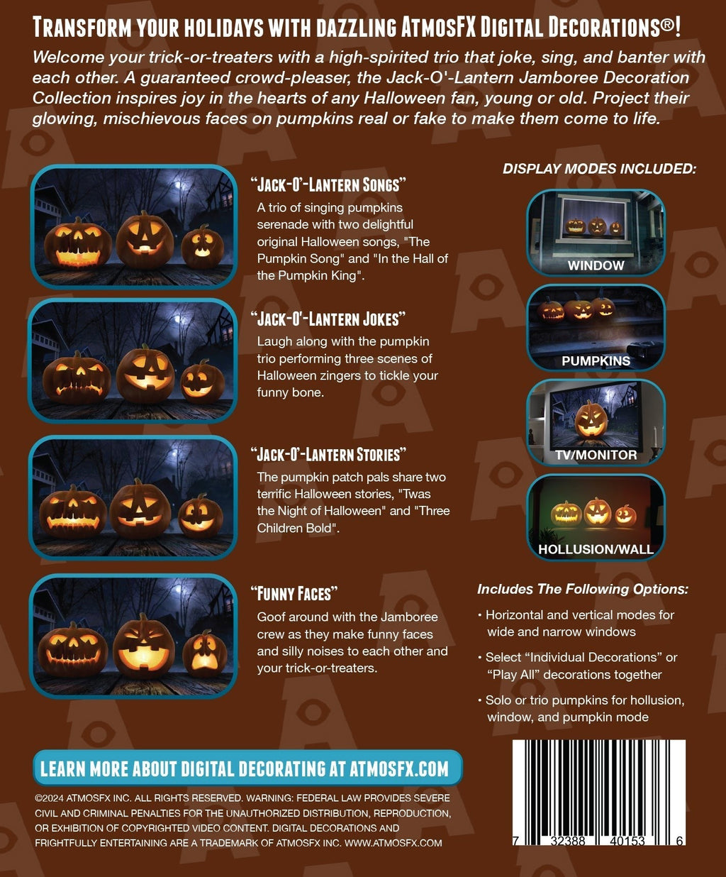 HoliScapes® USB Projector Kit - Jack-O-Lantern Jamboree + Projector + 48" x 72" Projection Screen