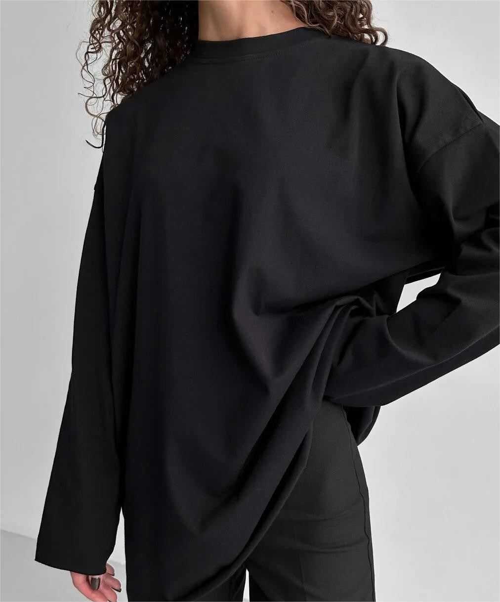 Spring Autumn Cotton Long Sleeved Tee Women Hand Worn Loose Top