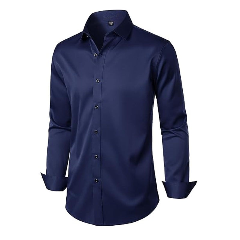 Elegant Business Formal Solid-color Long-sleeve Mens Shirt
