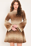 AUTUMN SHIMMER BROWN MULTI LUREX BELL-SLEEVE MINI DRESS