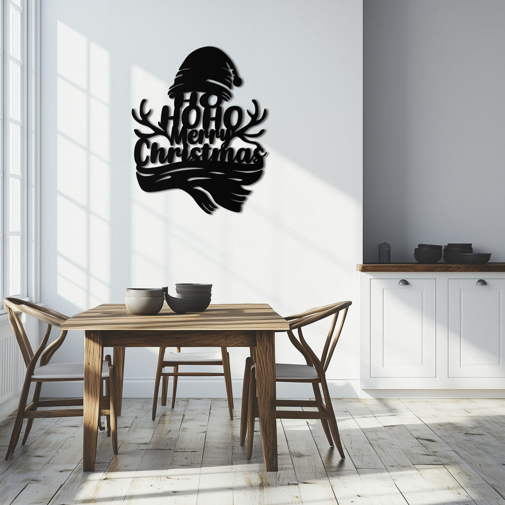 Ho Ho Ho Merry Christmas Metal Wall Art - Festive Reindeer Antlers Holiday Decor- KAF313