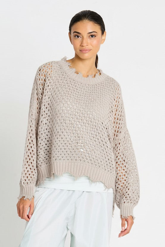 Pima Cotton Hamptons Crewneck Crochet Sweater - Putty