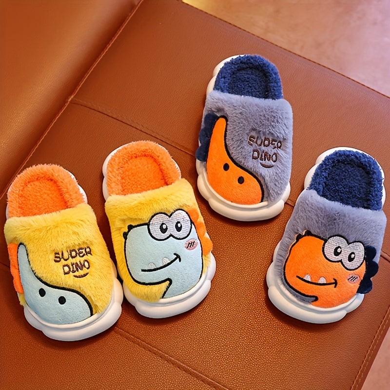 Girls' Cozy Dinosaur Slippers — Lightweight Warm Cartoon House Shoes with Non-Slip PVC Sole (Indoor/Outdoor)