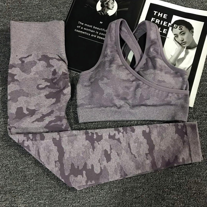2PCS Camouflage Camo Yoga Set Sports Wear Women's Gym Fitness Clothing Booty Yoga Leggings + Sport Bra GYM Sport Suit Femme