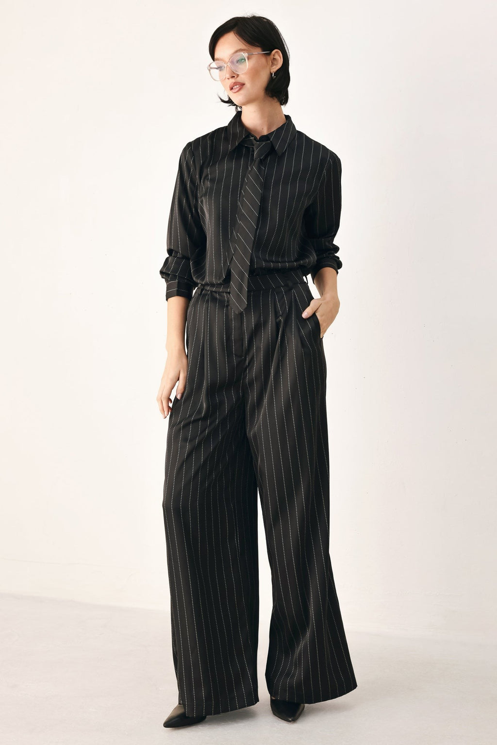 CITY AFTER DARK STRIPED WIDE LEG PANTS