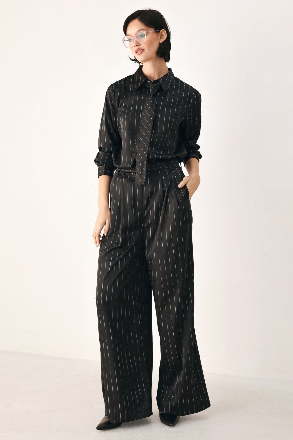 CITY AFTER DARK STRIPED WIDE LEG PANTS