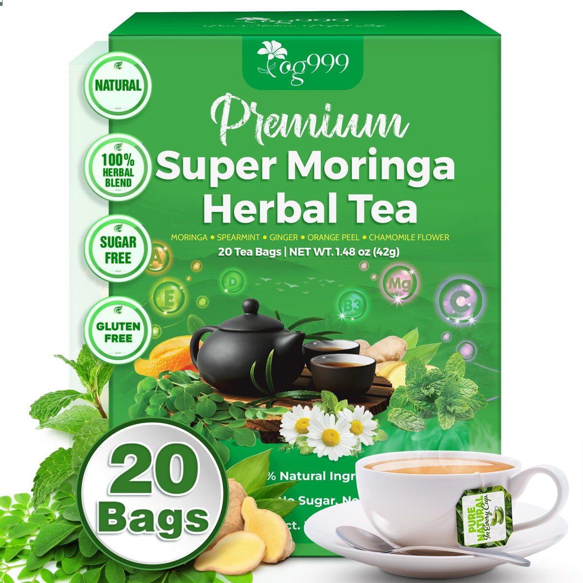 TOG999 Anti-Inflammatory Herbal Tea Blend – Mindful Morning Cup for Gut Health and Stress Relief at Home