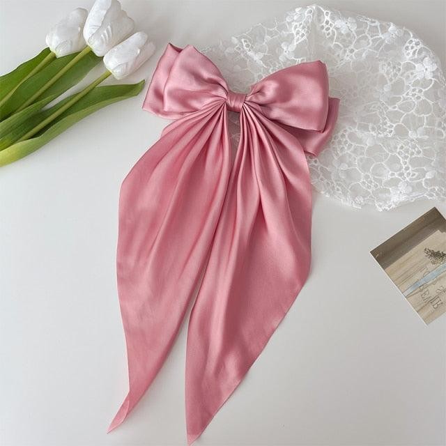 Solid Color Big Large Satin Bow Hairpins Barrettes Women's Girl Wedding Long Ribbon Hair Clip Fashion Hairgrips Accessories For Party