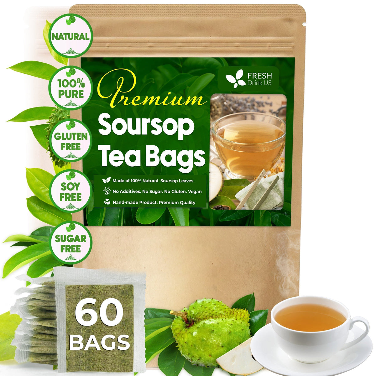 Premium Soursop Leaves Tea bags, Dried Soursop Leaves, Soursop Leaf Powder, Guanabana Leaves Tea, Hoja Guanabana Tea