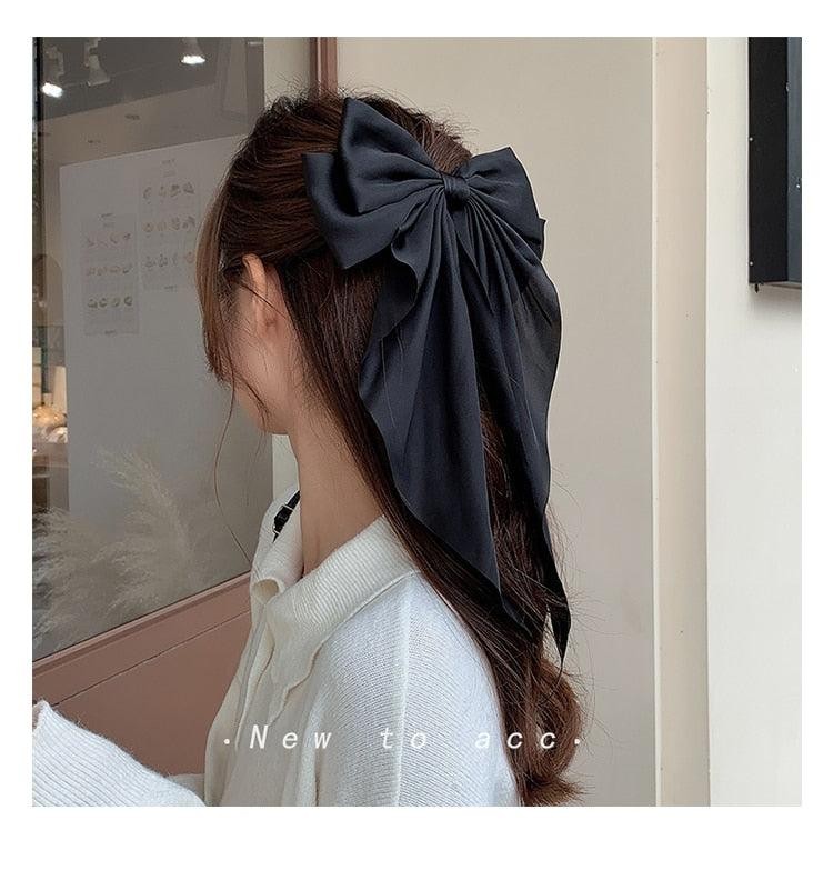 Solid Color Big Large Satin Bow Hairpins Barrettes Women's Girl Wedding Long Ribbon Hair Clip Fashion Hairgrips Accessories For Party