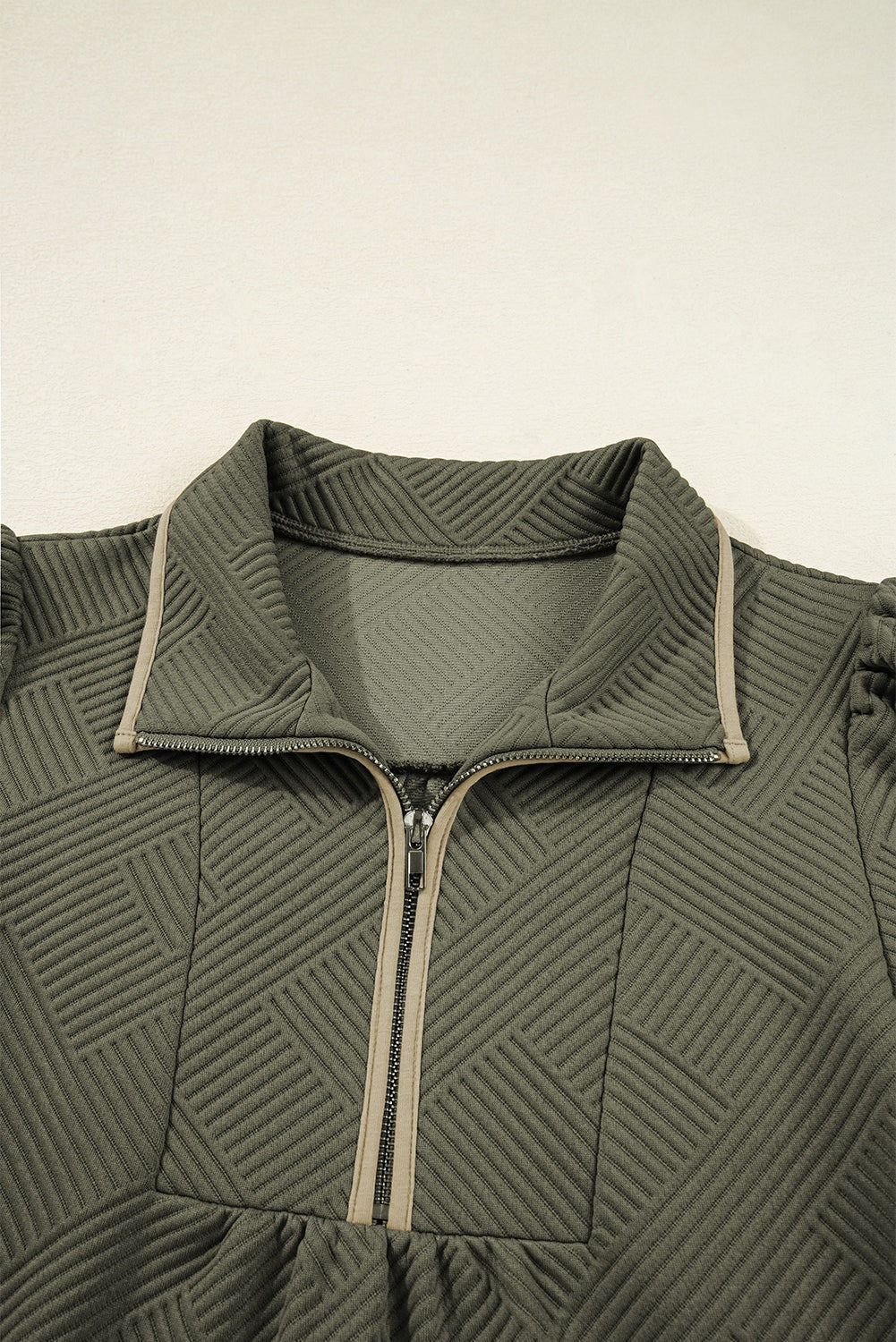 Textured Quarter Zip Collar 3/4 Sleeve Mini Dress