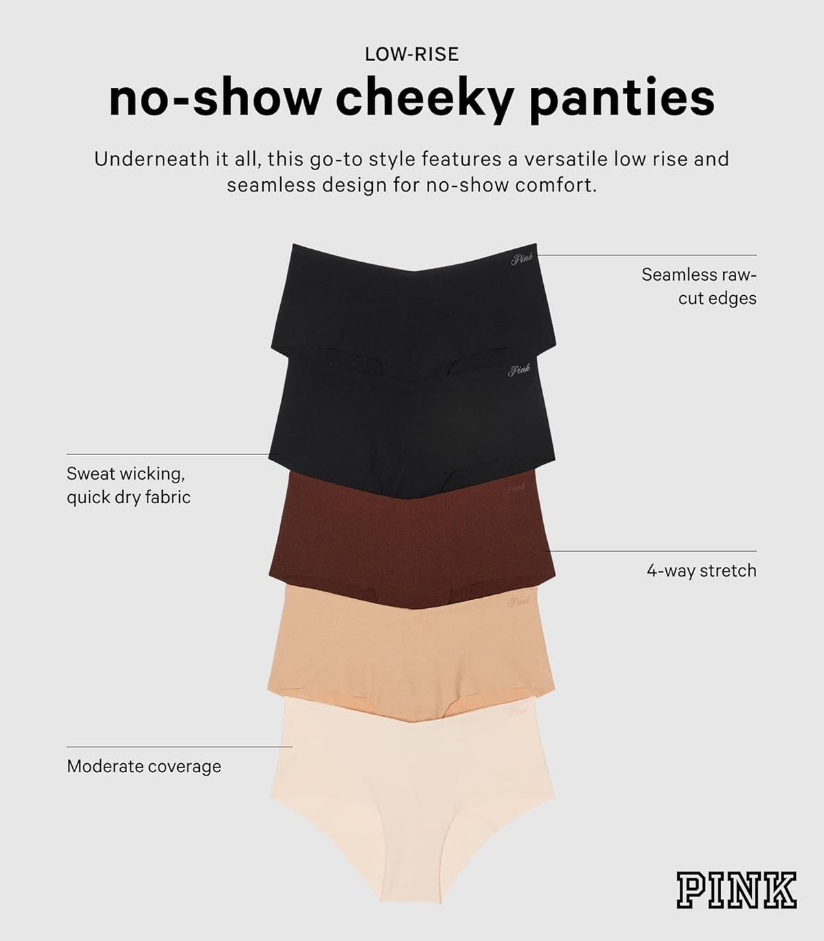 Victoria's Secret PINK No Show Lace Cheekster Panty Pack, Underwear Women's (XS-XXL)