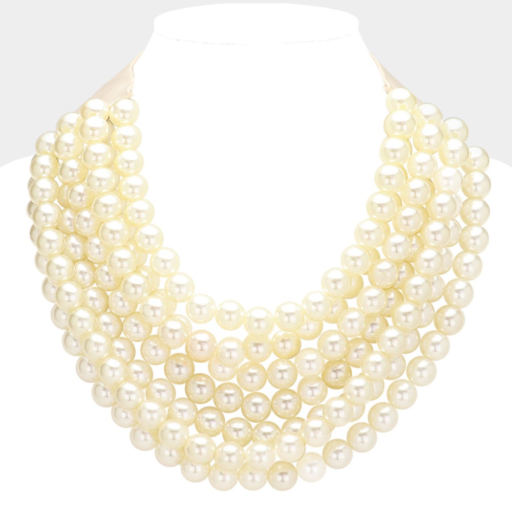 Women's Chunky Multi-Strand Beaded Statement Necklace with Magnetic Clasp